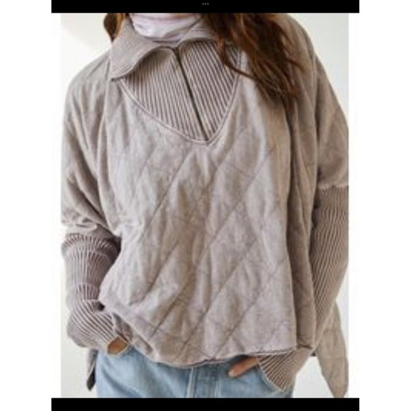 NEW FREE PEOPLE ONE SHILOH OVERSIZED 1/2 ZIP PULLOVER SWEATSHIRT LILAC SZ L - Picture 2 of 2